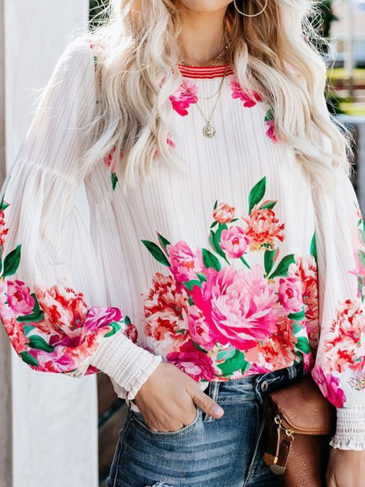 Fashion Floral Print Puff Sleeve Shirt - Blouses - INS | Online Fashion Free Shipping Clothing, Dresses, Tops, Shoes - 20-30 - 20/07/2021 - BLO2107201211