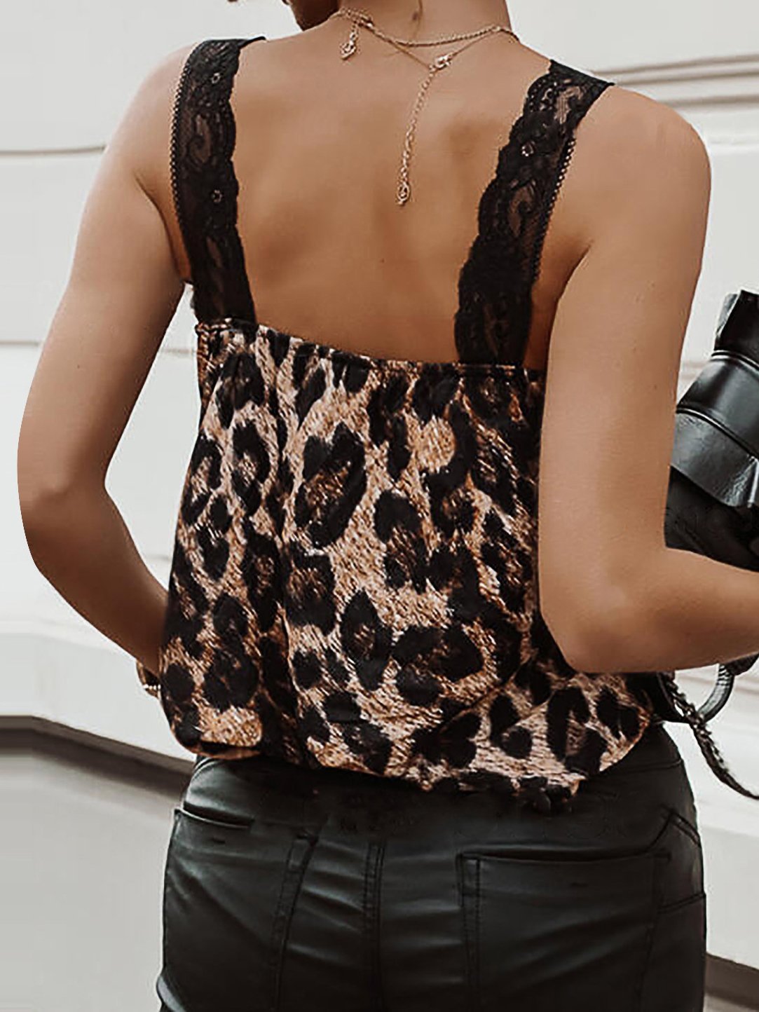 Fashion Leopard Lace Stitching Camisole - Tank Tops - INS | Online Fashion Free Shipping Clothing, Dresses, Tops, Shoes - 10-20 - 21/06/2021 - color-black