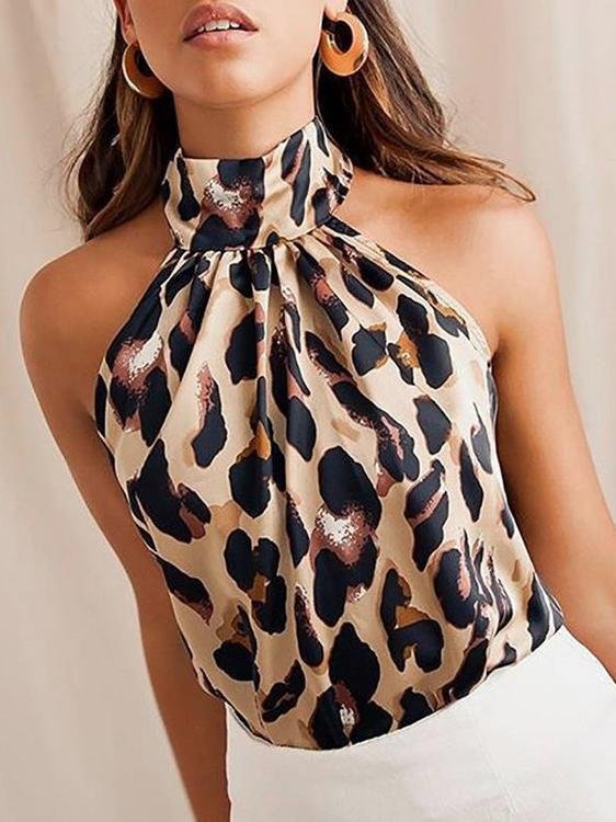 Fashion Leopard Print Halter Vest - Tank Tops - INS | Online Fashion Free Shipping Clothing, Dresses, Tops, Shoes - 01/07/2021 - color-brown - Color_Brown