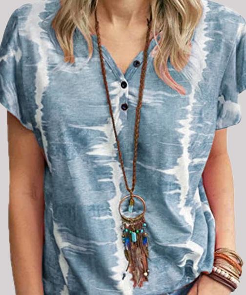 Fashion Loose Tie-dye Button T-shirt - T-Shirt - INS | Online Fashion Free Shipping Clothing, Dresses, Tops, Shoes - 02/06/2021 - Color_Blue - Color_Gray