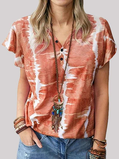 Fashion Loose Tie-dye Button T-shirt - T-Shirt - INS | Online Fashion Free Shipping Clothing, Dresses, Tops, Shoes - 02/06/2021 - Color_Blue - Color_Gray