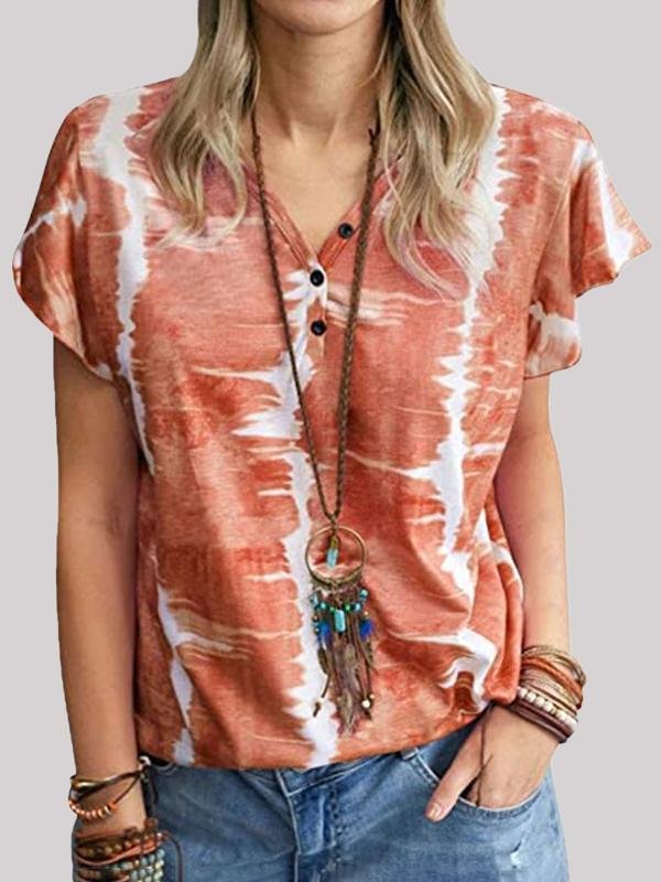 Fashion Loose Tie-dye Button T-shirt - T-Shirt - INS | Online Fashion Free Shipping Clothing, Dresses, Tops, Shoes - 02/06/2021 - Color_Blue - Color_Gray