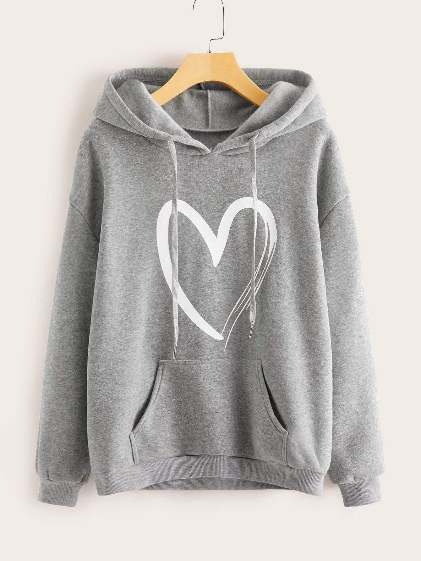 Heart Print Kangaroo Pocket Drawstring Hoodie - INS | Online Fashion Free Shipping Clothing, Dresses, Tops, Shoes