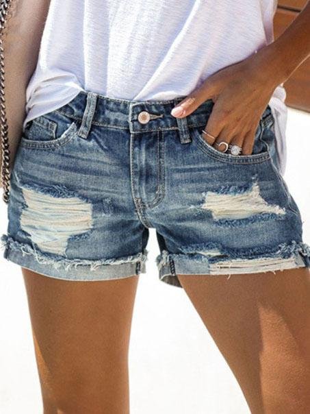 High Waist Ripped Washed Denim Shorts - Shorts - INS | Online Fashion Free Shipping Clothing, Dresses, Tops, Shoes - 10-20 - 17/07/2021 - Bottoms