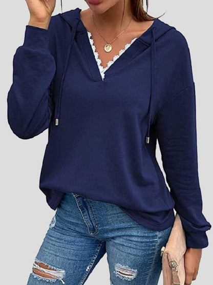 INS Women's Casual Lace V-Neck Long Sleeve Hoodie - Hoodies - INS | Online Fashion Free Shipping Clothing, Dresses, Tops, Shoes - 04/08/2021 - 20-30 - Category_Hoodies