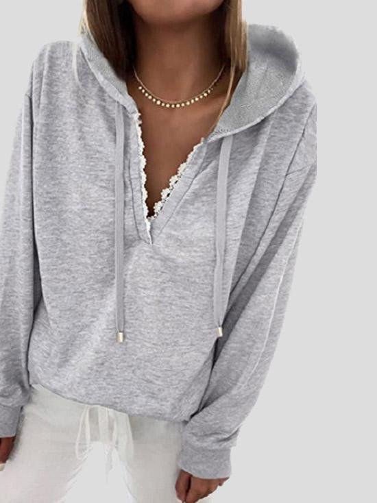 INS Women's Casual Lace V-Neck Long Sleeve Hoodie - Hoodies - INS | Online Fashion Free Shipping Clothing, Dresses, Tops, Shoes - 04/08/2021 - 20-30 - Category_Hoodies