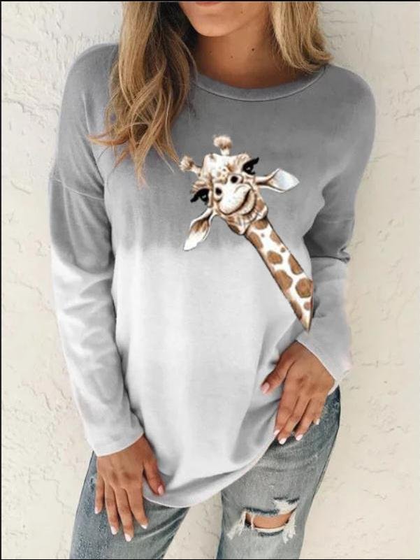 INS Women's Gradient Animal Print Long Sleeve T-Shirt - T-Shirts - INS | Online Fashion Free Shipping Clothing, Dresses, Tops, Shoes - 06/08/2021 - 20-30 - Category_T-Shirts