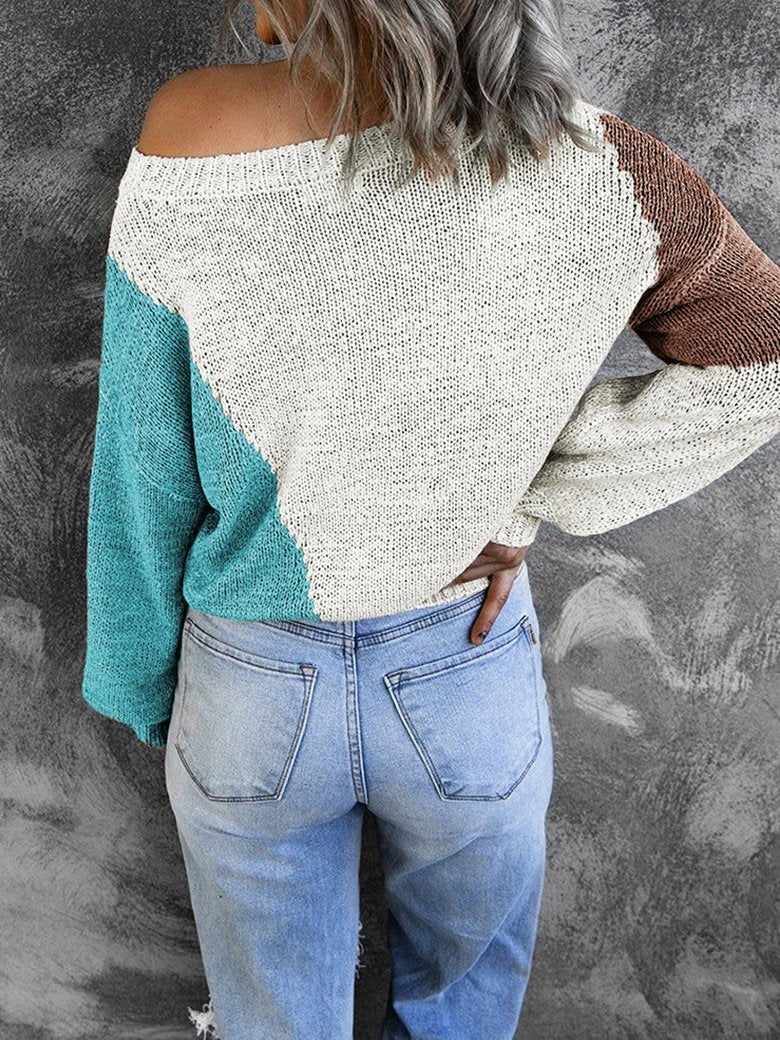 INS Women's Irregular Color Matching Off-Shoulder Sweater - Cardigans & Sweaters - INS | Online Fashion Free Shipping Clothing, Dresses, Tops, Shoes - 07/08/2021 - 30-40 - Cardigans & Sweaters