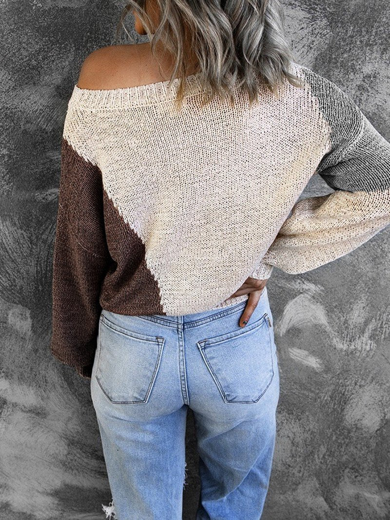 INS Women's Irregular Color Matching Off-Shoulder Sweater - Cardigans & Sweaters - INS | Online Fashion Free Shipping Clothing, Dresses, Tops, Shoes - 07/08/2021 - 30-40 - Cardigans & Sweaters