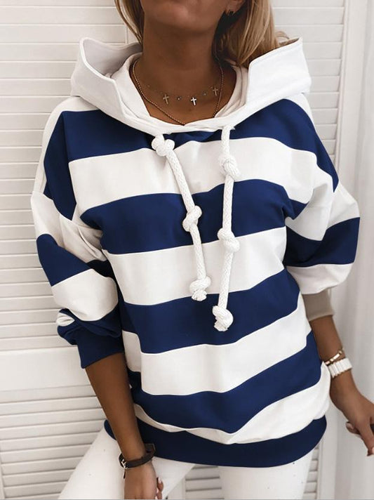 Women's Hoodies Long Sleeve Knot Stripe Print Hoodies - MsDressly