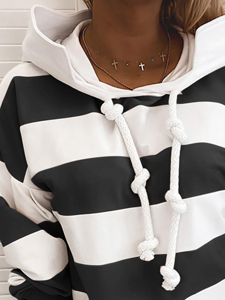 Women's Hoodies Long Sleeve Knot Stripe Print Hoodies - MsDressly