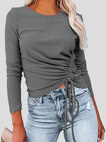 INS Women's Long Sleeve Round Neck Drawstring Fashion T-Shirt - T-Shirts - INS | Online Fashion Free Shipping Clothing, Dresses, Tops, Shoes - 03/08/2021 - 20-30 - 2XL