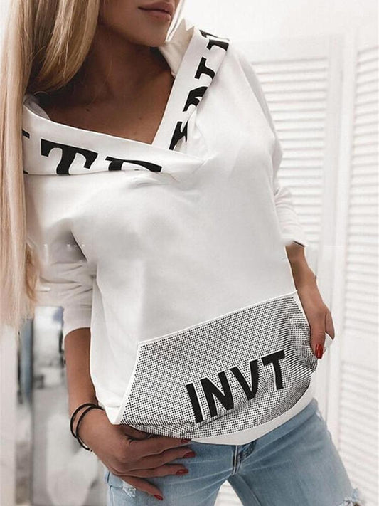 INS Women's Loose Letter Print V-Neck Long Sleeve Hoodies - Hoodies - INS | Online Fashion Free Shipping Clothing, Dresses, Tops, Shoes - 06/08/2021 - 20-30 - Category_Hoodies