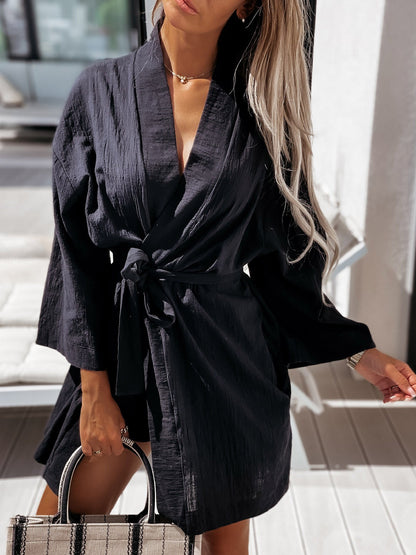 INS Women's Loose Long Sleeve Belted Shirt Dress - Mini Dresses - INS | Online Fashion Free Shipping Clothing, Dresses, Tops, Shoes - 02/08/2021 - 20-30 - Category_Mini Dresses