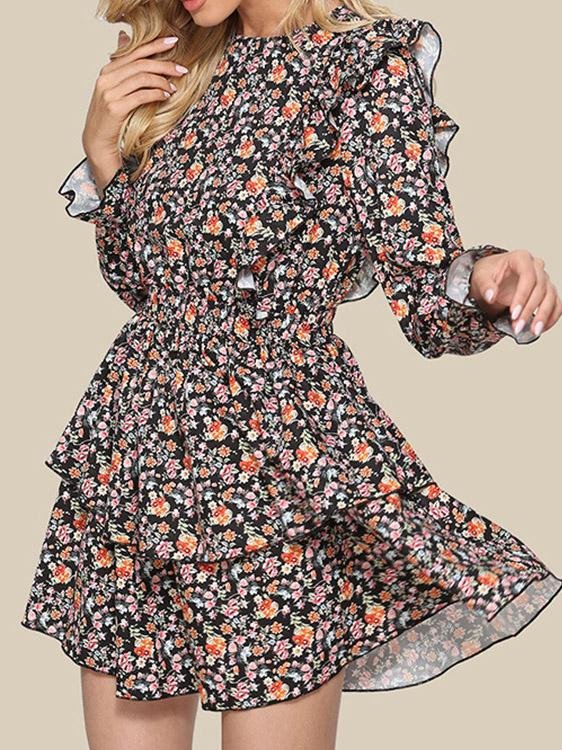 INS Women's Round Neck Flying Sleeve Printed Cake Dress - Mini Dresses - INS | Online Fashion Free Shipping Clothing, Dresses, Tops, Shoes - 02/08/2021 - 20-30 - Category_Mini Dresses