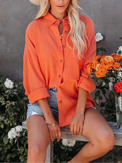 INS Women's Simple Long Sleeve V-Neck Button Blouses - Blouses - INS | Online Fashion Free Shipping Clothing, Dresses, Tops, Shoes - 02/08/2021 - 20-30 - BLO2108031293