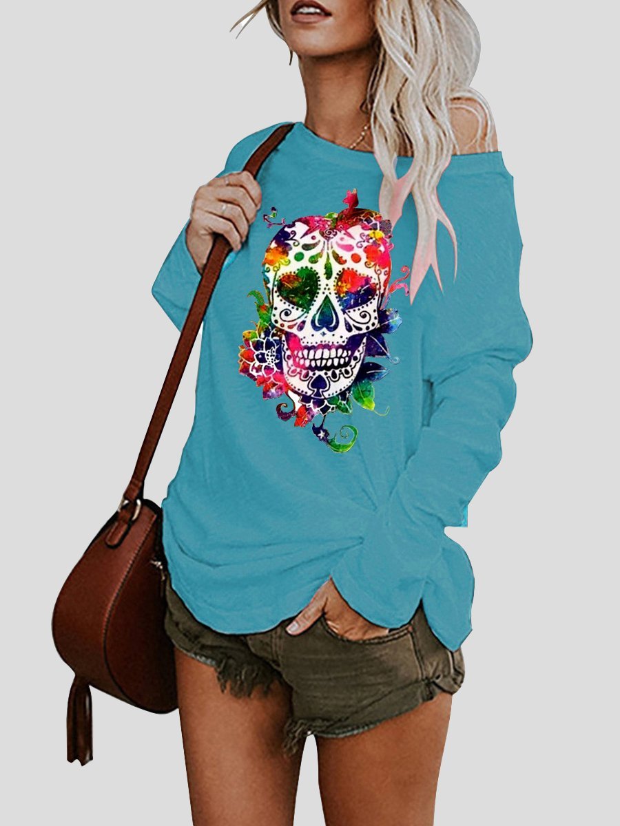 INS Women's Skull Print Long Sleeve Casual T-Shirt - T-Shirts - INS | Online Fashion Free Shipping Clothing, Dresses, Tops, Shoes - 06/08/2021 - 20-30 - Category_T-Shirts