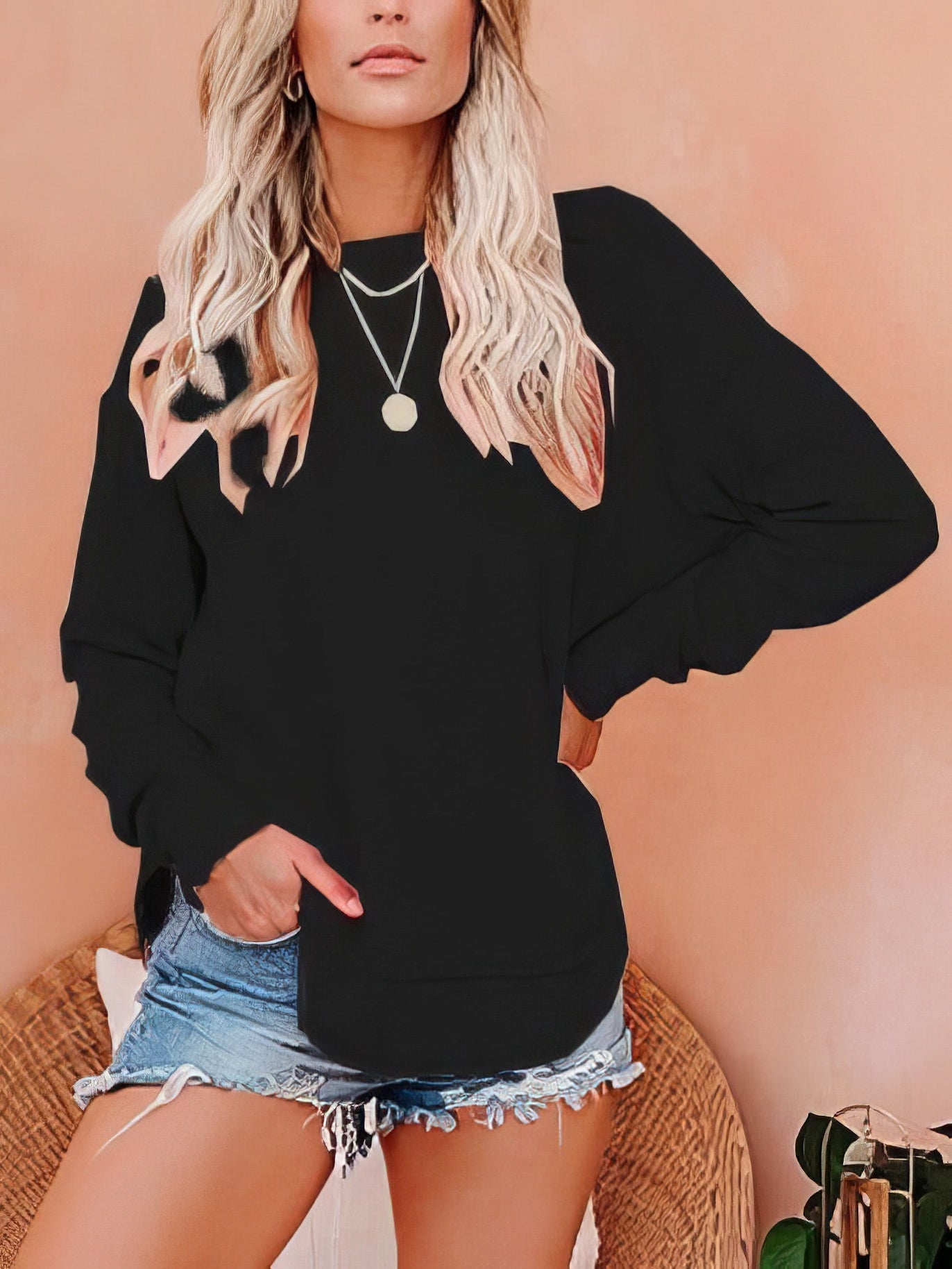 Women's T-Shirts Solid Long Sleeve Pullover T-Shirts