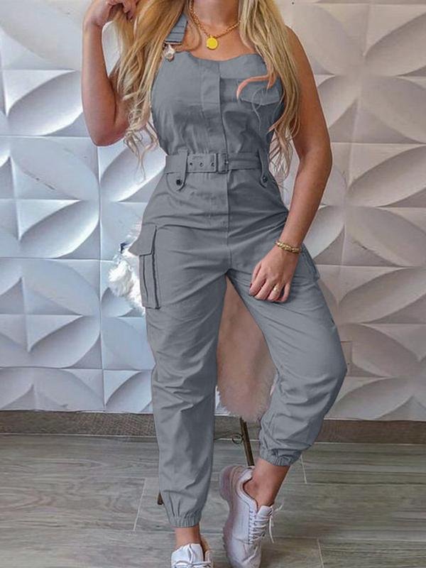 INS Women's Tooling Belt Sleeveless Suspenders Simple Restraint Foot Jumpsuit - Jumpsuits & Rompers - INS | Online Fashion Free Shipping Clothing, Dresses, Tops, Shoes - 06/08/2021 - 20-30 - Bottom