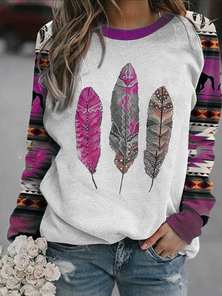 INS Women's Totem Leaf Print Long Sleeve T-Shirts - T-Shirts - INS | Online Fashion Free Shipping Clothing, Dresses, Tops, Shoes - 03/08/2021 - 20-30 - Category_T-Shirts