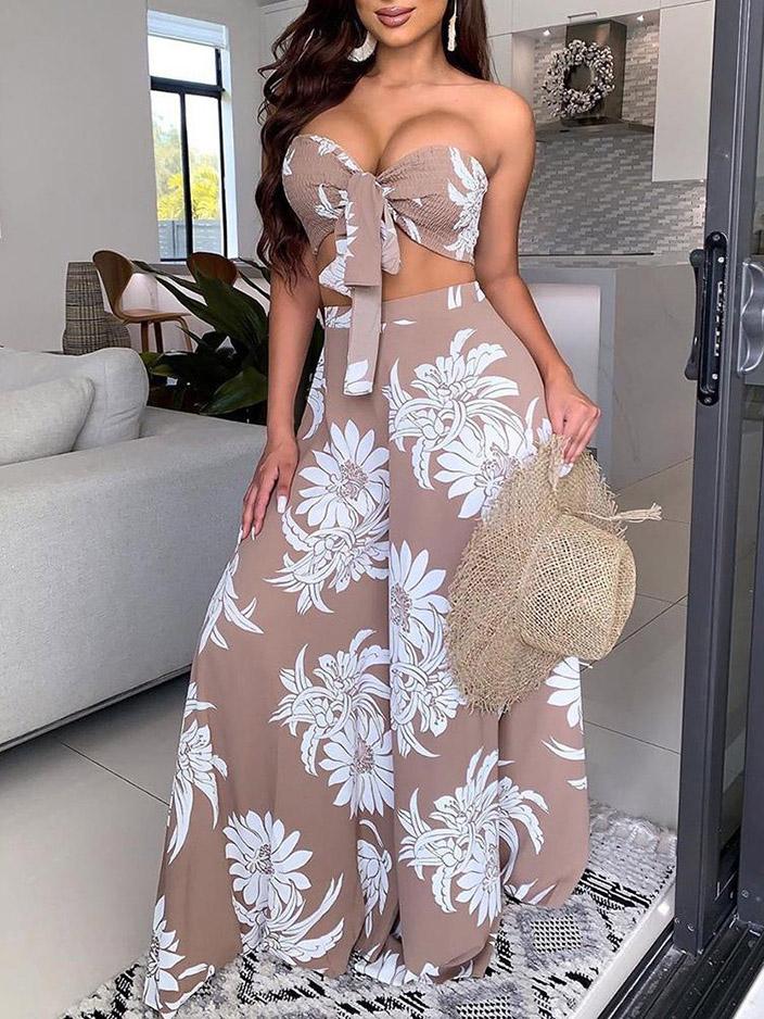 INS Women's Two-Piece Tube Top Printed Wide-Leg Pants - Sets - INS | Online Fashion Free Shipping Clothing, Dresses, Tops, Shoes - 02/08/2021 - 30-40 - Bottom