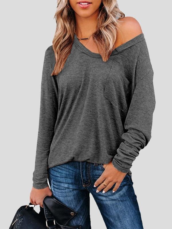 INS Women's V-Neck Pocket Casual T-Shirts - T-Shirts - INS | Online Fashion Free Shipping Clothing, Dresses, Tops, Shoes - 03/08/2021 - 20-30 - Category_T-Shirts