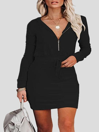 INS Women's Zip Long Sleeve Hooded Tunic Dress - Mini Dresses - INS | Online Fashion Free Shipping Clothing, Dresses, Tops, Shoes - 04/08/2021 - 20-30 - Category_Mini Dresses