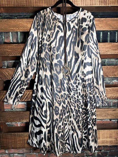 Leopard Cotton-Blend Leopard Long Sleeve Dresses - INS | Online Fashion Free Shipping Clothing, Dresses, Tops, Shoes