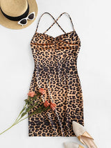 Leopard Criss Cross Backless Bodycon Dress - INS | Online Fashion Free Shipping Clothing, Dresses, Tops, Shoes