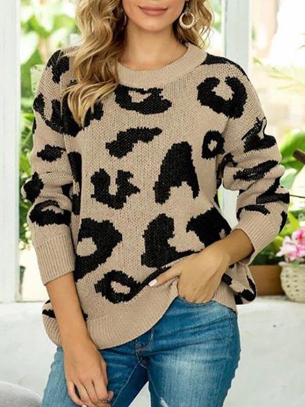 Leopard Drop Shoulder Loose Jumper Sweater - Sweaters - INS | Online Fashion Free Shipping Clothing, Dresses, Tops, Shoes - 02/07/2021 - Autumn - Casual