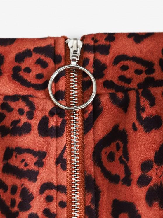 Leopard Faux Suede Pull Ring Zip Skirt - INS | Online Fashion Free Shipping Clothing, Dresses, Tops, Shoes