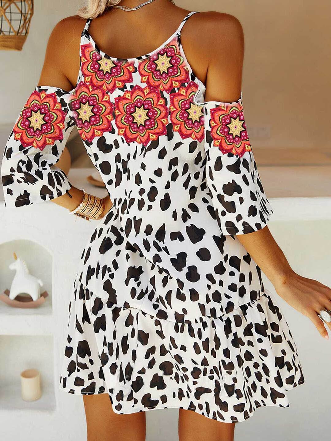 Leopard Floral Ruffle Cami Mini Dress - Mini Dresses - INS | Online Fashion Free Shipping Clothing, Dresses, Tops, Shoes - 05/06/2021 - Color_White - DRE2106050120