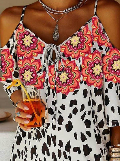 Leopard Floral Ruffle Cami Mini Dress - Mini Dresses - INS | Online Fashion Free Shipping Clothing, Dresses, Tops, Shoes - 05/06/2021 - Color_White - DRE2106050120