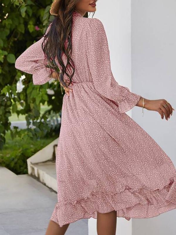 Leopard Frill Trimed A-line Dress - Dresses - INS | Online Fashion Free Shipping Clothing, Dresses, Tops, Shoes - 01/28/2021 - Beach - Color_Pink