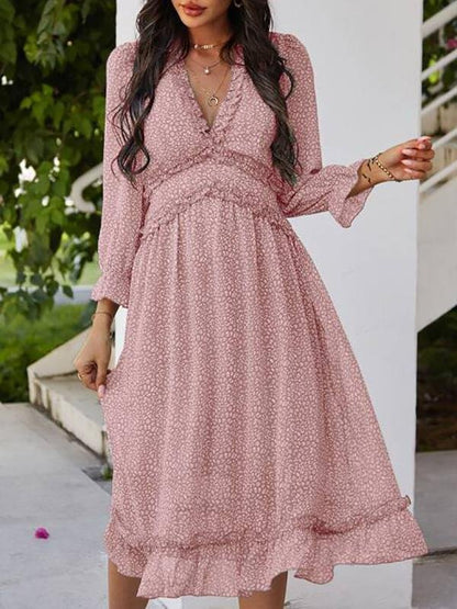 Leopard Frill Trimed A-line Dress - Dresses - INS | Online Fashion Free Shipping Clothing, Dresses, Tops, Shoes - 01/28/2021 - Beach - Color_Pink