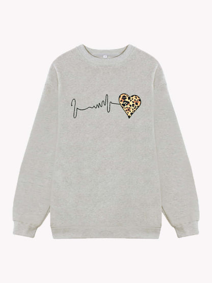 Leopard Heart Thermal Lined Sweatshirt - INS | Online Fashion Free Shipping Clothing, Dresses, Tops, Shoes