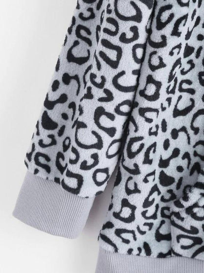 Leopard Kangaroo Pocket Plush Faux Fur Hoodie - INS | Online Fashion Free Shipping Clothing, Dresses, Tops, Shoes