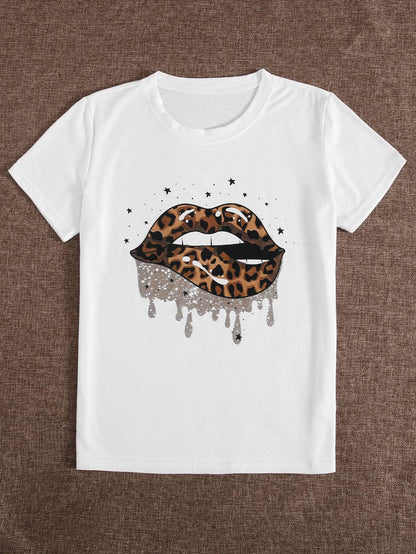 Leopard Lip Print Short Sleeve Tee - INS | Online Fashion Free Shipping Clothing, Dresses, Tops, Shoes