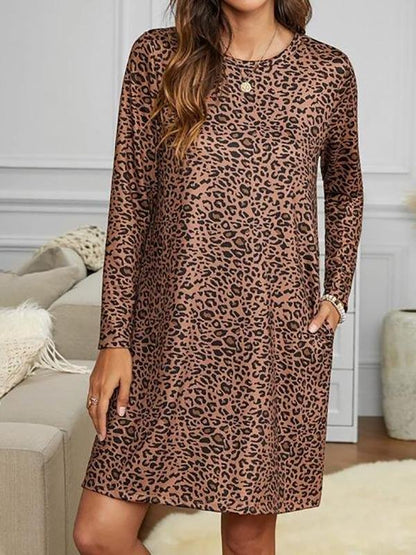 Leopard Long Sleeve Tee Dress - Dresses - INS | Online Fashion Free Shipping Clothing, Dresses, Tops, Shoes - 01/30/2021 - Autumn - Casual Dresses