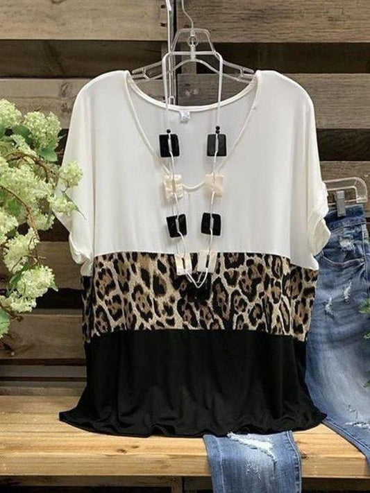 Leopard Paneled V Neck Casual Shirts & Tops - INS | Online Fashion Free Shipping Clothing, Dresses, Tops, Shoes