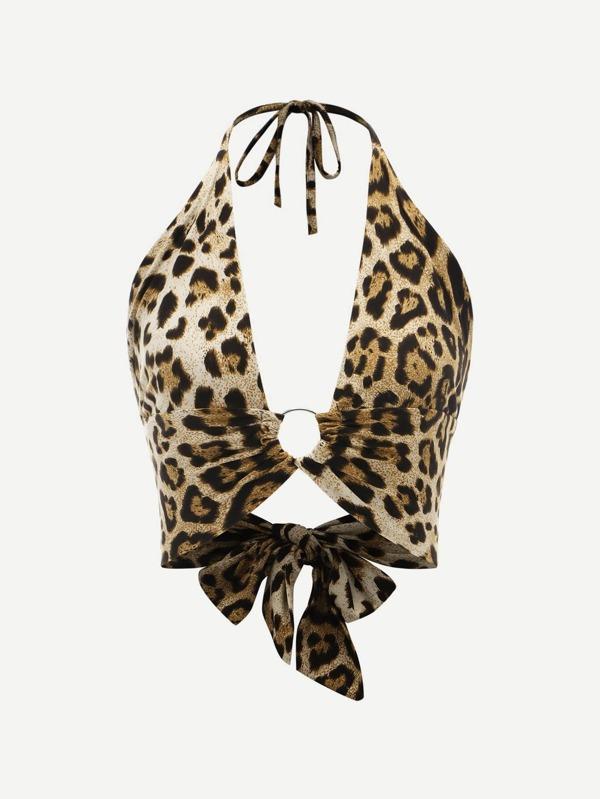 Leopard Plunge Crop Halter Top - INS | Online Fashion Free Shipping Clothing, Dresses, Tops, Shoes
