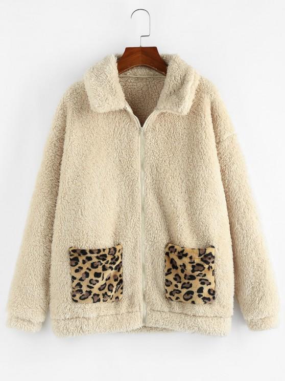 Leopard Pocket Zip Faux Fur Teddy Coat - INS | Online Fashion Free Shipping Clothing, Dresses, Tops, Shoes