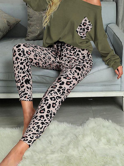 Leopard Print Casual Lace-Up Pants Suit - INS | Online Fashion Free Shipping Clothing, Dresses, Tops, Shoes