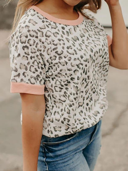 Leopard Print Color Round Neck T-shirt - T-shirts - INS | Online Fashion Free Shipping Clothing, Dresses, Tops, Shoes - 03/07/2021 - 10-20 - color-white