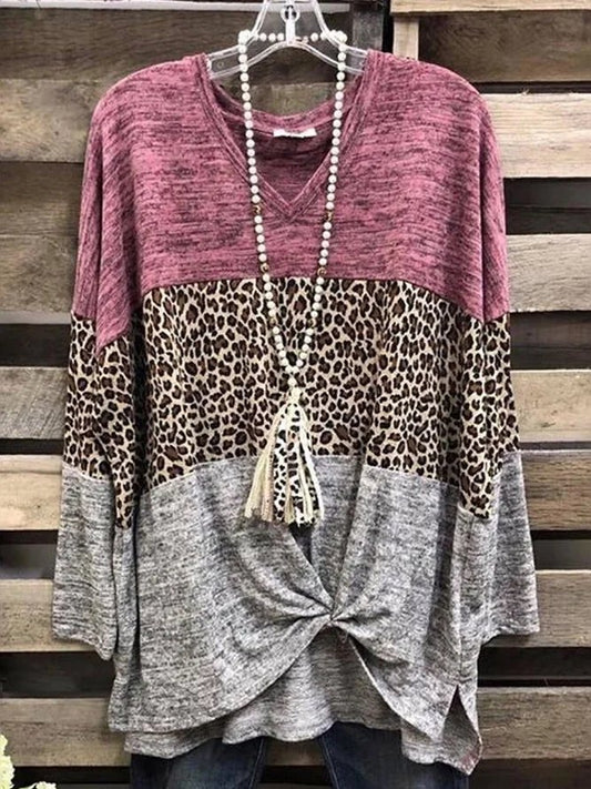 Leopard Print Colorblock Splicing Casual T-Shirt - INS | Online Fashion Free Shipping Clothing, Dresses, Tops, Shoes