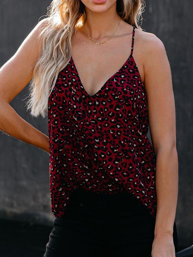 Leopard Print Deep V Neck Camisole - Tank Tops - INS | Online Fashion Free Shipping Clothing, Dresses, Tops, Shoes - 10-20 - 26/07/2021 - color-blue