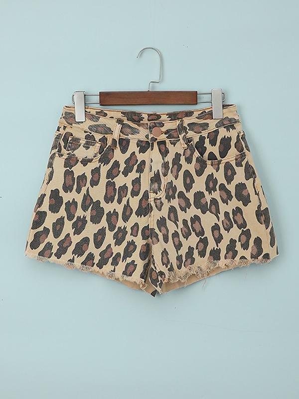 Leopard Print Fashion Frayed Casual Hot Pants Denim Shorts - Denim Shorts - INS | Online Fashion Free Shipping Clothing, Dresses, Tops, Shoes - 10/05/2021 - Category_Denim Shorts - Color_Leopard