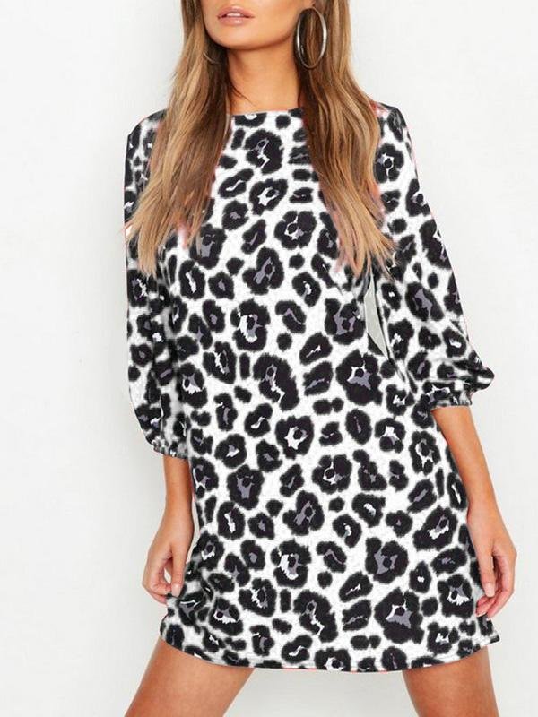 Leopard Print Long Sleeve Casual Dress - Mini Dresses - INS | Online Fashion Free Shipping Clothing, Dresses, Tops, Shoes - 19/07/2021 - 20-30 - Category_Mini Dresses