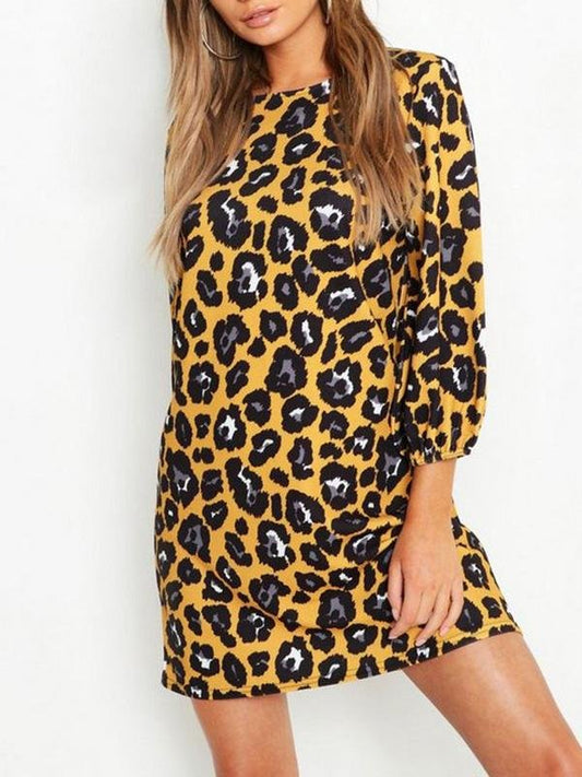 Leopard Print Long Sleeve Casual Dress - Mini Dresses - INS | Online Fashion Free Shipping Clothing, Dresses, Tops, Shoes - 19/07/2021 - 20-30 - Category_Mini Dresses