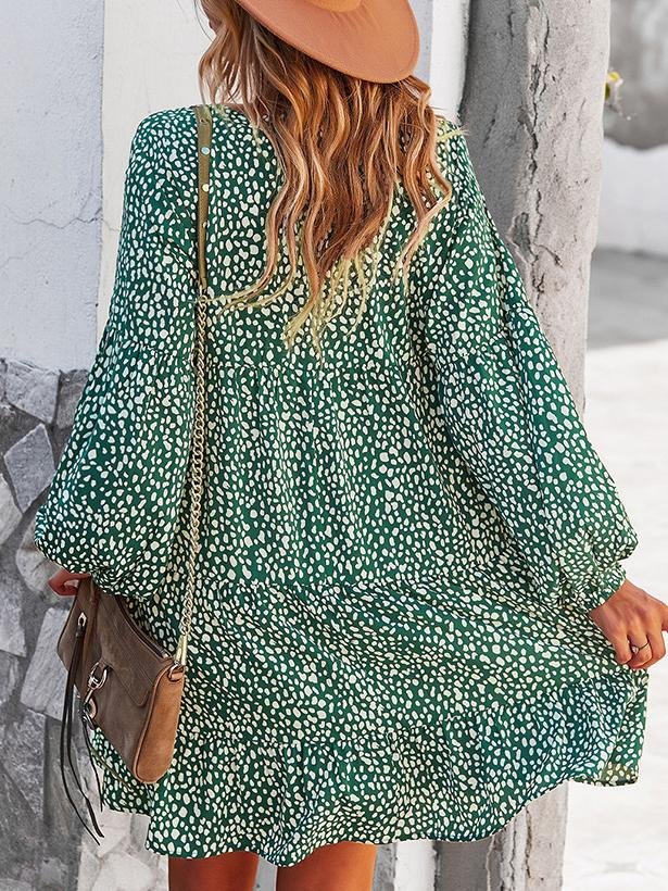 Leopard Print Long-sleeved Casual Holiday Loose Dress - Mini Dresses - INS | Online Fashion Free Shipping Clothing, Dresses, Tops, Shoes - 12/07/2021 - 30-40 - color-black